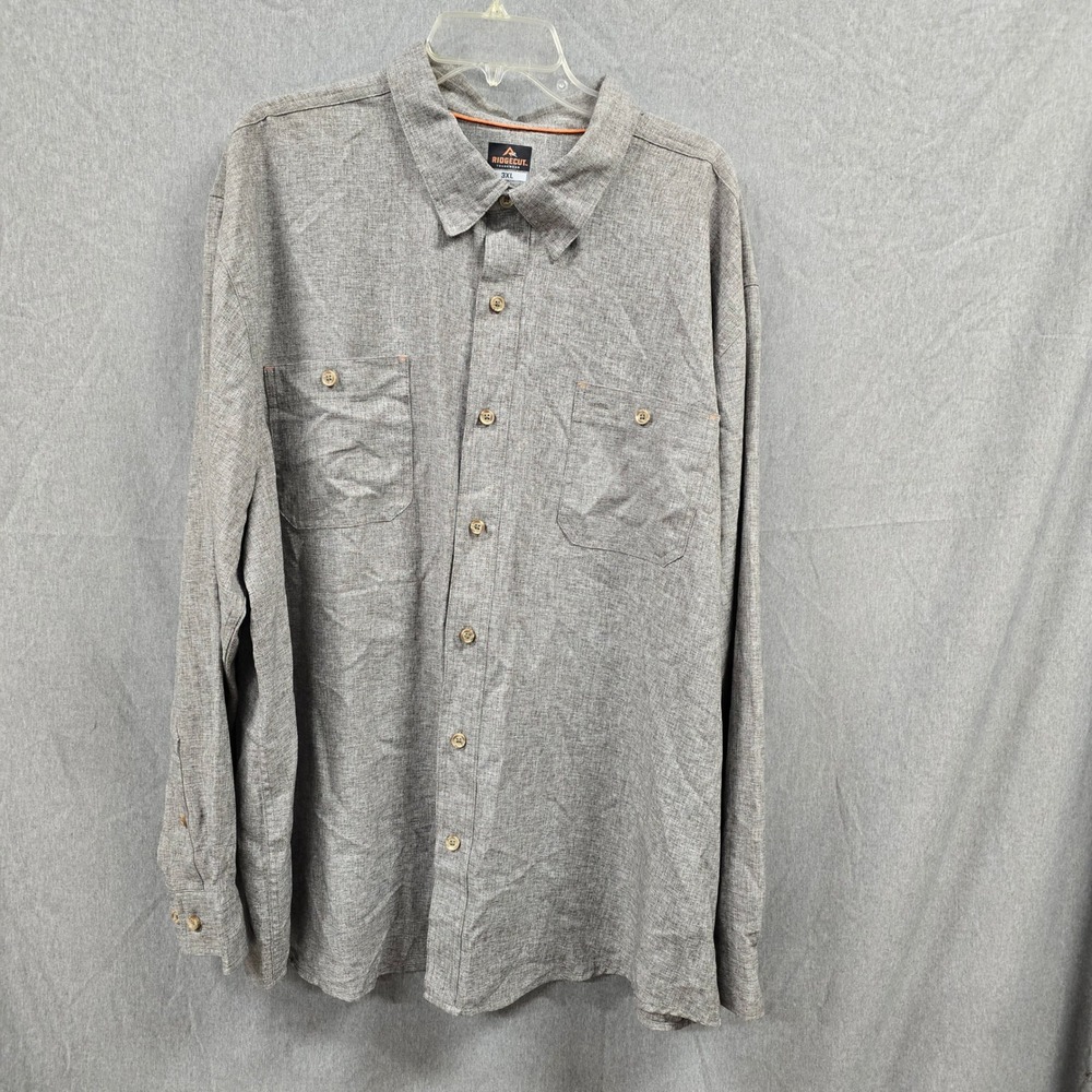 Ridgecut Toughwear Mens 3XL Grey Long Sleeve Button Down‎ Work Shirt Pockets